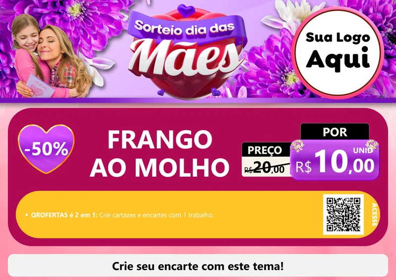 Modelo de Cartaz para Cartaz A4 Horizontal com o tema Sorteio Dia das Mães para Restaurante