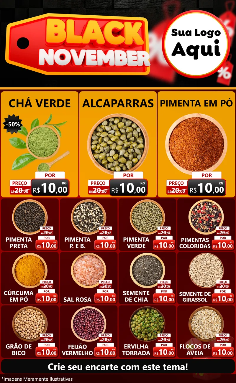 Modelo de Encarte para Encarte Grande com o tema Black November para Produtos Naturais