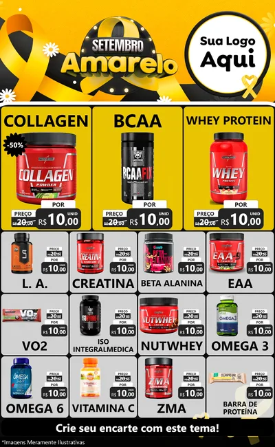 Modelo de Encarte para Encarte Grande com o tema Setembro Amarelo para Suplementos alimentares