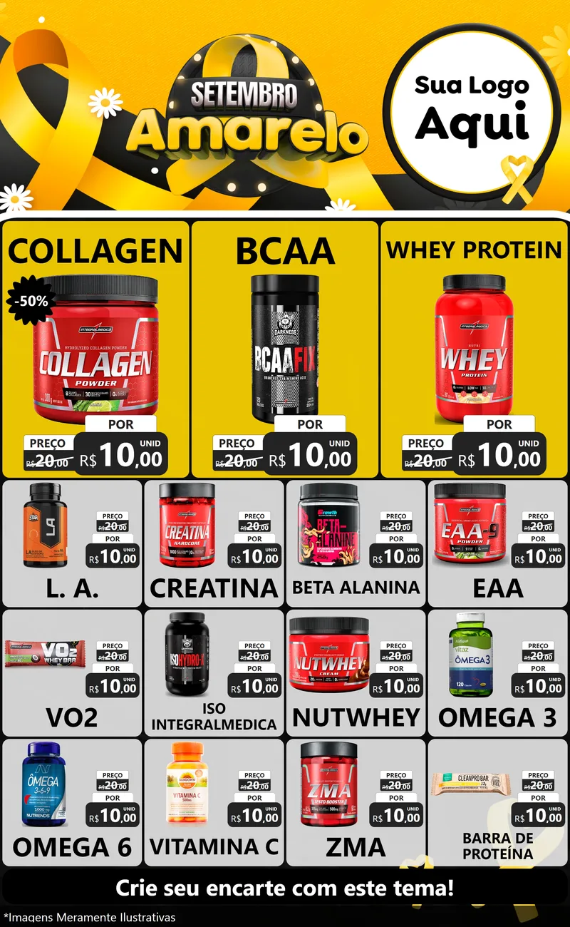 Modelo de Encarte para Encarte Grande com o tema Setembro Amarelo para Suplementos alimentares