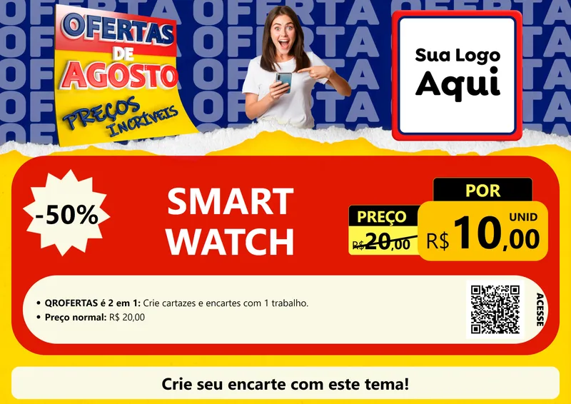 Modelo de Cartaz para Cartaz A4 Horizontal com o tema Ofertas de Agosto - Preços Incríveis para Informática