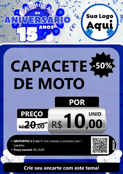 Modelo de Cartaz para Cartaz A4 Vertical com o tema Promoção de Aniversário - 15 Anos para Moto peças