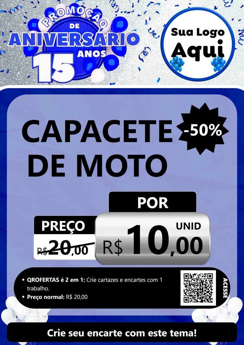 Modelo de Cartaz para Cartaz A4 Vertical com o tema Promoção de Aniversário - 15 Anos para Moto peças