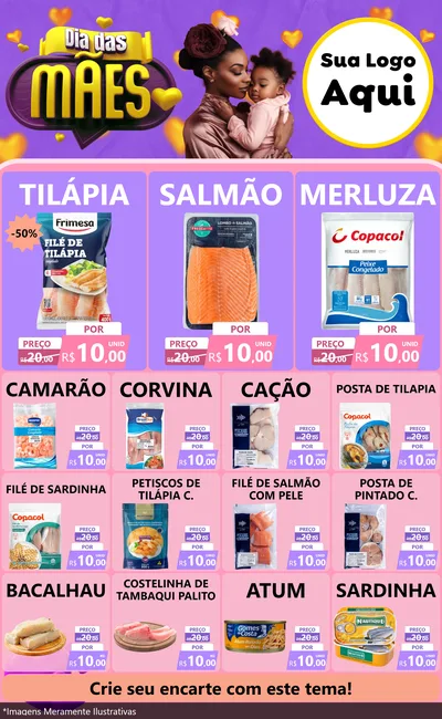 Modelo de Encarte para Encarte Grande com o tema Dia das Mães para Peixaria