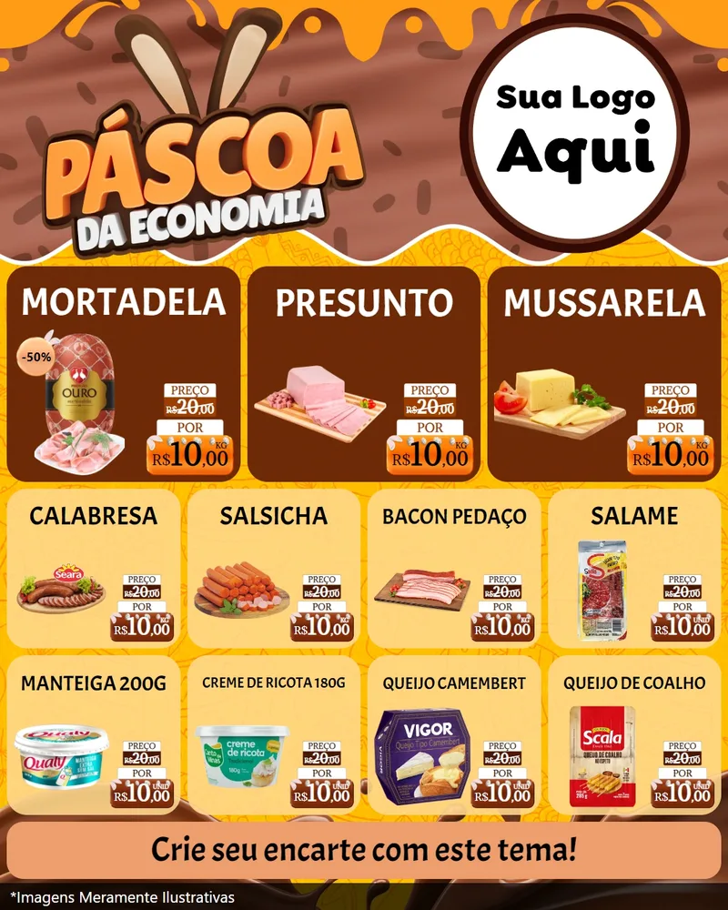 Modelo de Rede Social para Feed Instagram com o tema Páscoa da Economia para Frios e Laticínios