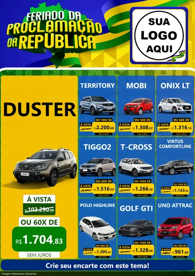 Modelo de Encarte para Encarte A4 Vertical com o tema Feriado da Proclamação da República para Concessionaria de Carros