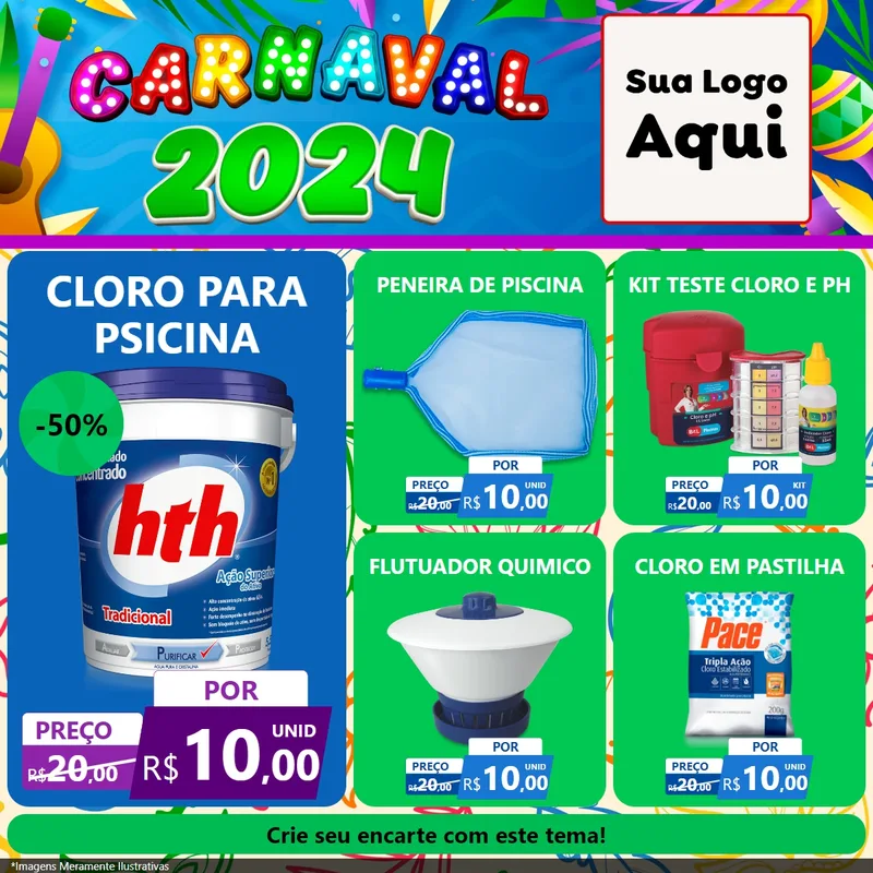 Modelo de Rede Social para Feed Facebook com o tema Carnaval 2027 para Produtos para Piscina