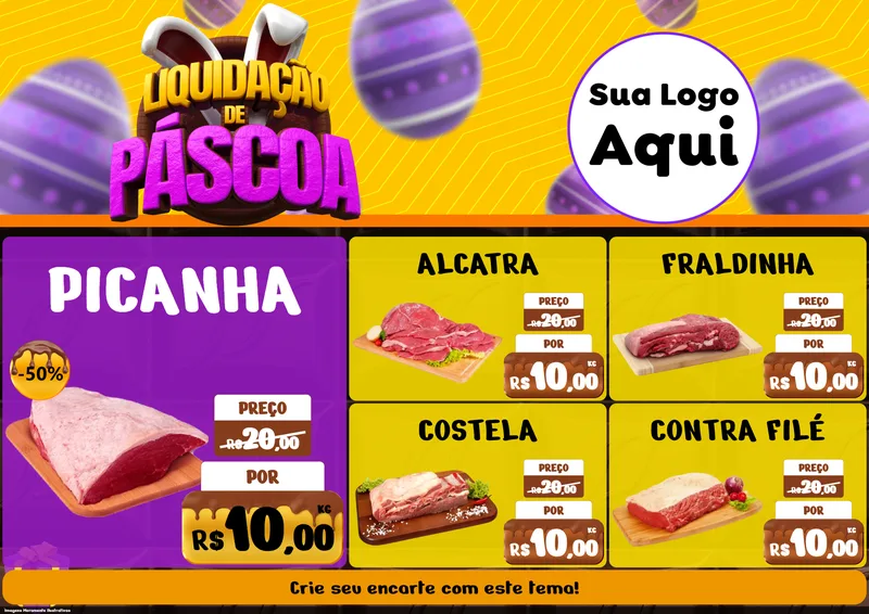 Modelo de Encarte para Encarte A4 Horizontal com o tema Liquidação de Páscoa para Açougue