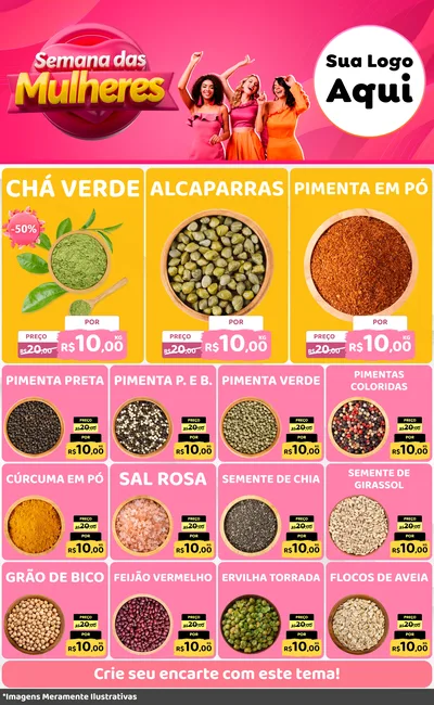 Modelo de Encarte para Encarte Grande com o tema Semana das Mulheres para Produtos Naturais