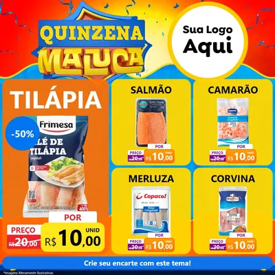 Modelo de Rede Social para Feed Facebook com o tema Quinzena Maluca para Peixaria