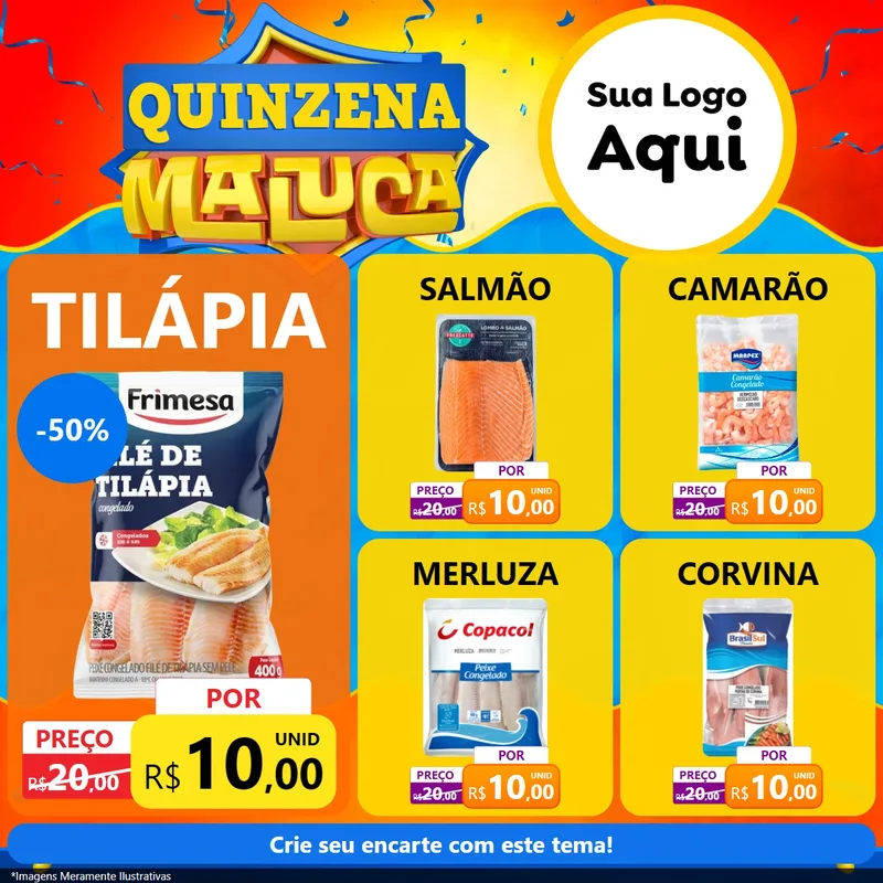 Modelo de Rede Social para Feed Facebook com o tema Quinzena Maluca para Peixaria