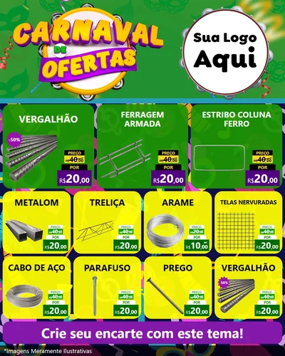 Modelo de Rede Social para Feed Instagram com o tema Carnaval de Ofertas para Ferragens
