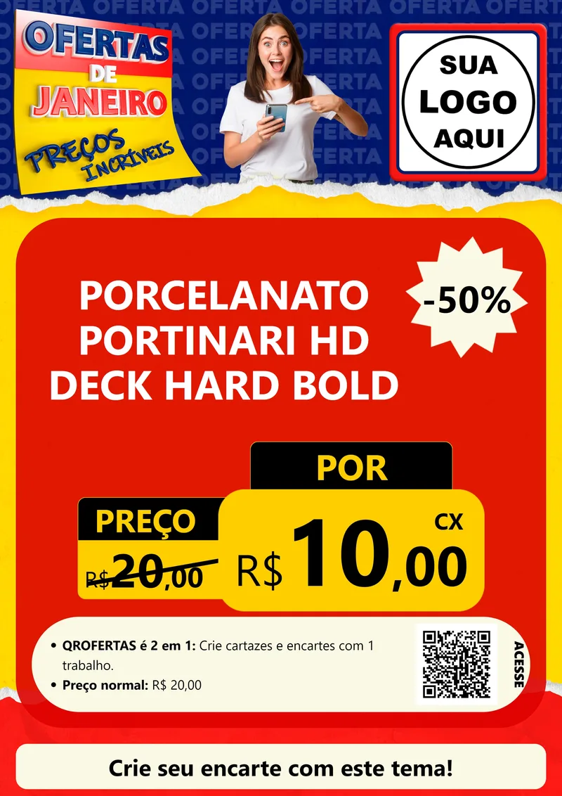 Modelo de Cartaz para Cartaz A4 Vertical com o tema Ofertas de Janeiro - Preços Incríveis para Pisos e revestimentos