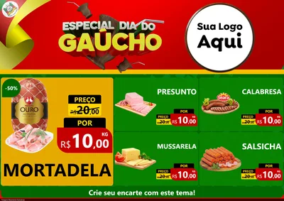 Modelo de Encarte para Encarte A4 Horizontal com o tema Especial Dia do Gaúcho para Frios e Laticínios