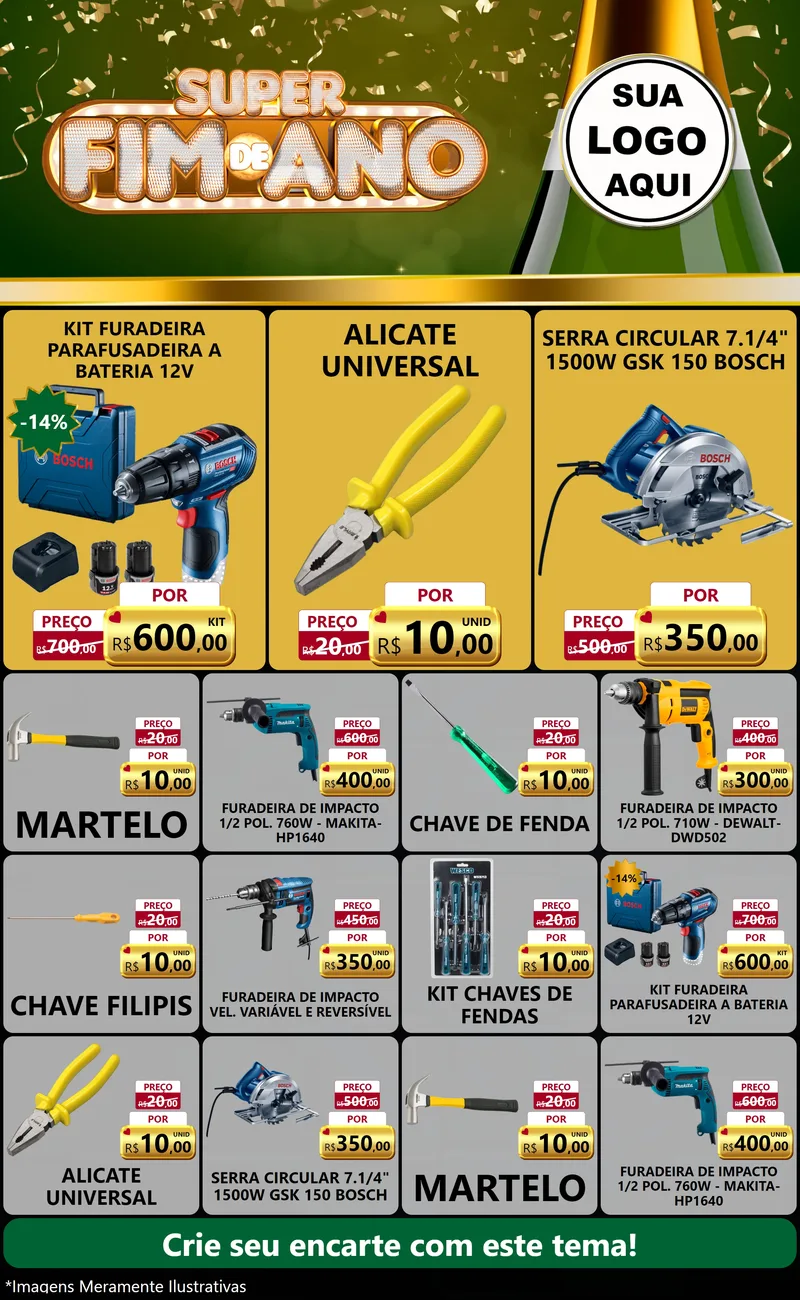 Modelo de Encarte para Encarte Grande com o tema Super Fim de Ano para Maquinas e Ferramentas