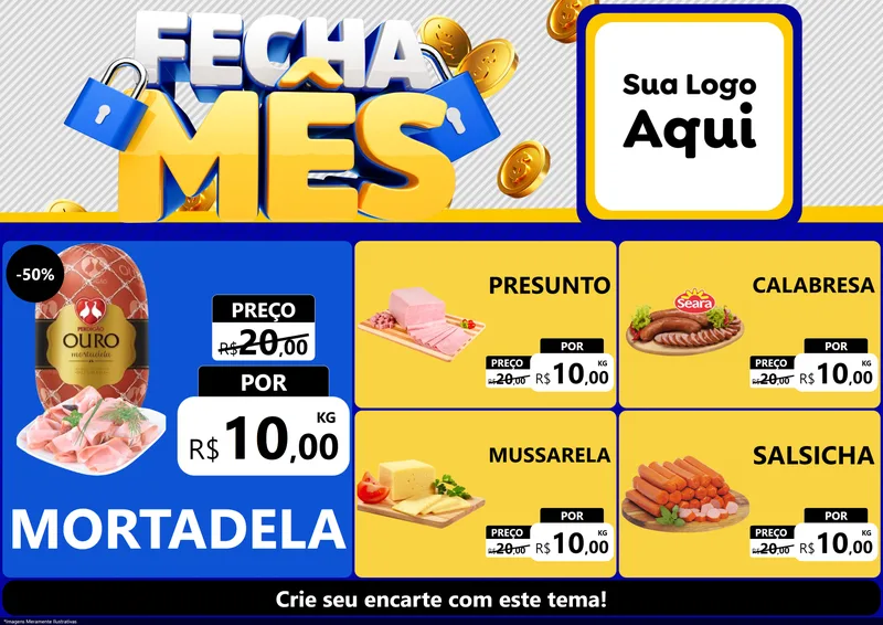 Modelo de Encarte para Encarte A4 Horizontal com o tema Fecha Mês para Frios e Laticínios