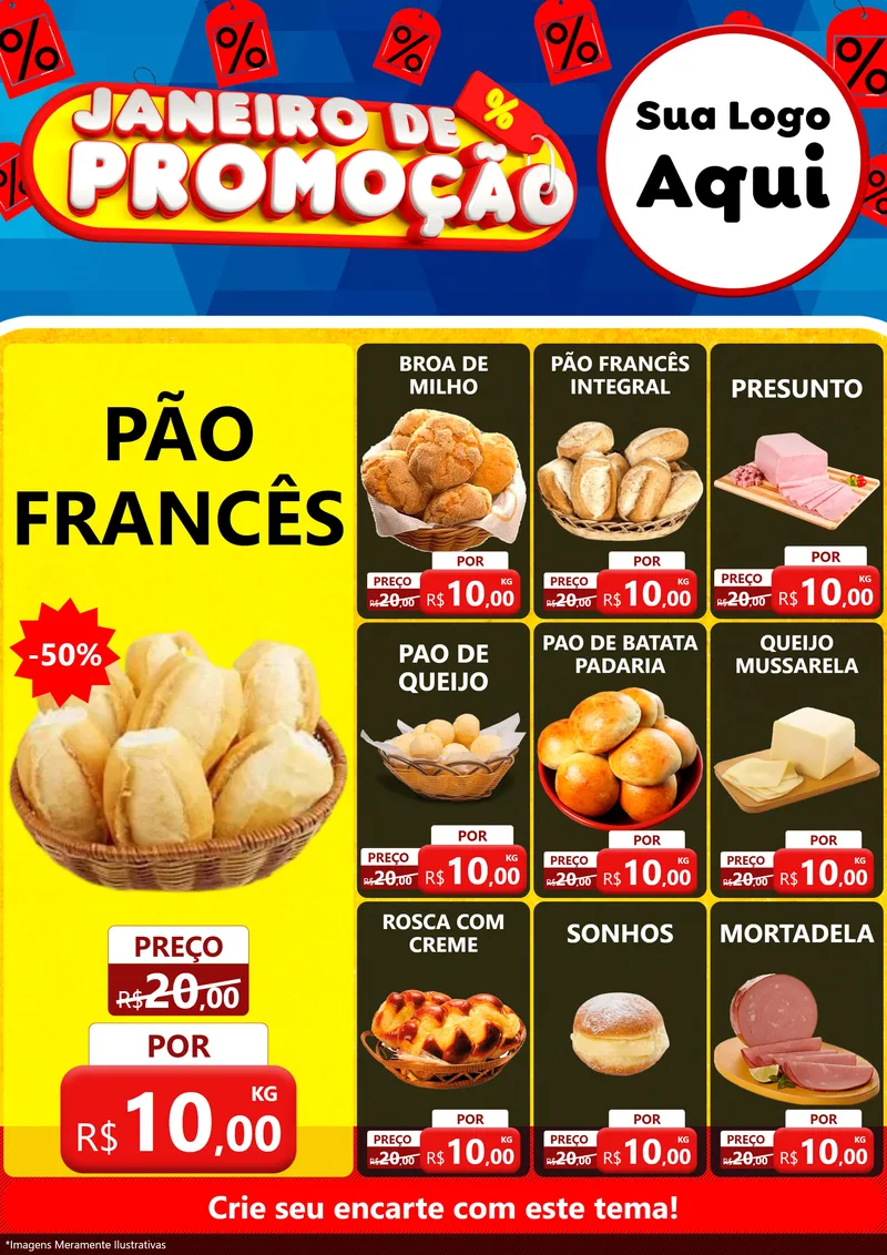 Modelo de Encarte para Encarte A4 Vertical com o tema Janeiro de Promoção para Padaria
