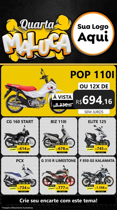 Modelo de Rede Social para Stories com o tema Quarta Maluca para Concessionaria de Motos