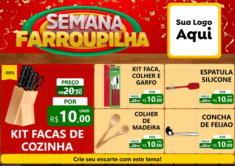 Modelo de Encarte para Encarte A4 Horizontal com o tema Semana Farroupilha para Utilidades Domésticas