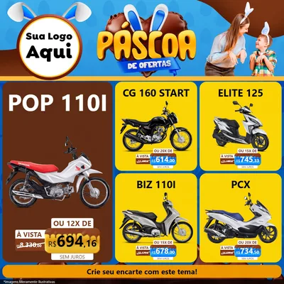 Modelo de Rede Social para Feed Facebook com o tema Páscoa de Ofertas para Concessionaria de Motos