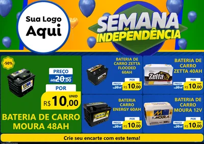 Modelo de Encarte para Encarte A4 Horizontal com o tema Semana da Independência para Baterias Elétricas