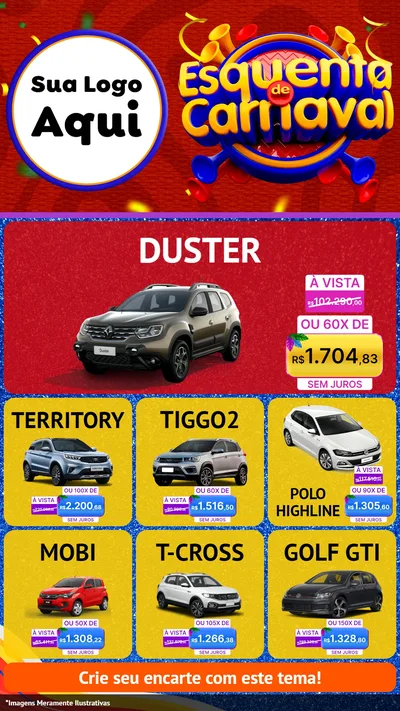 Modelo de Rede Social para Stories com o tema Esquenta de Carnaval para Concessionaria de Carros