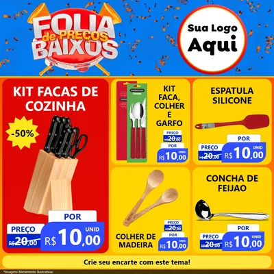 Modelo de Rede Social para Feed Facebook com o tema Folia de Preços Baixos para Utilidades Domésticas