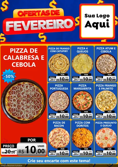 Modelo de Encarte para Encarte A4 Vertical com o tema Ofertas de Fevereiro para Pizzaria