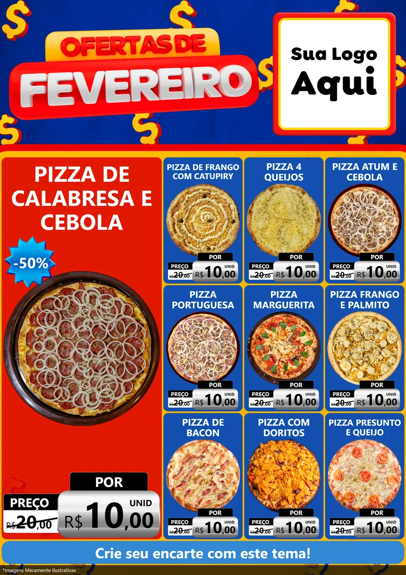 Modelo de Encarte para Encarte A4 Vertical com o tema Ofertas de Fevereiro para Pizzaria