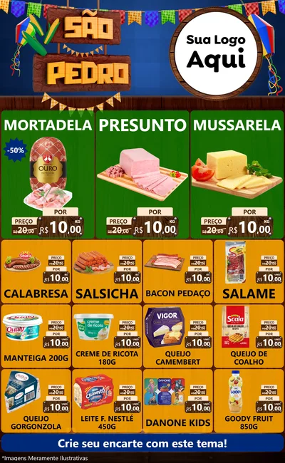 Modelo de Encarte para Encarte Grande com o tema São Pedro para Frios e Laticínios