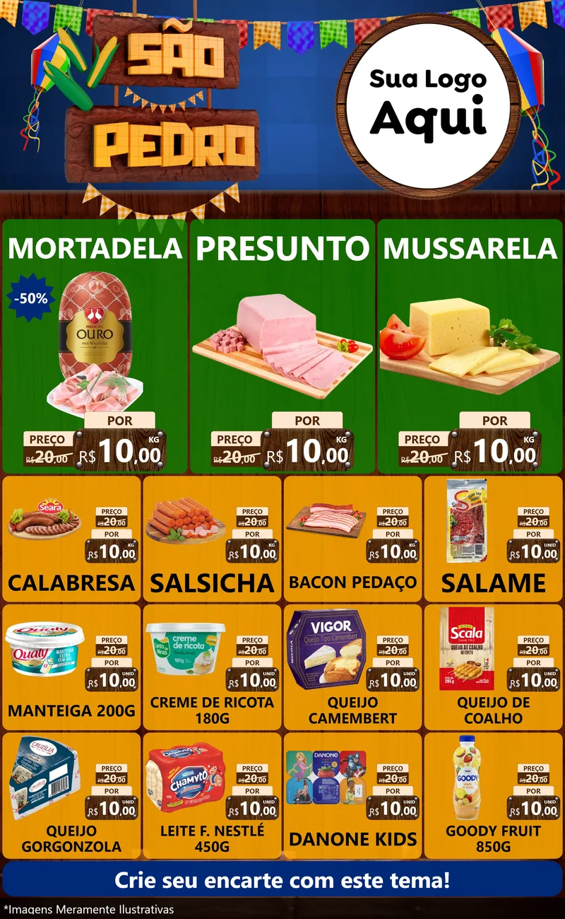 Modelo de Encarte para Encarte Grande com o tema São Pedro para Frios e Laticínios
