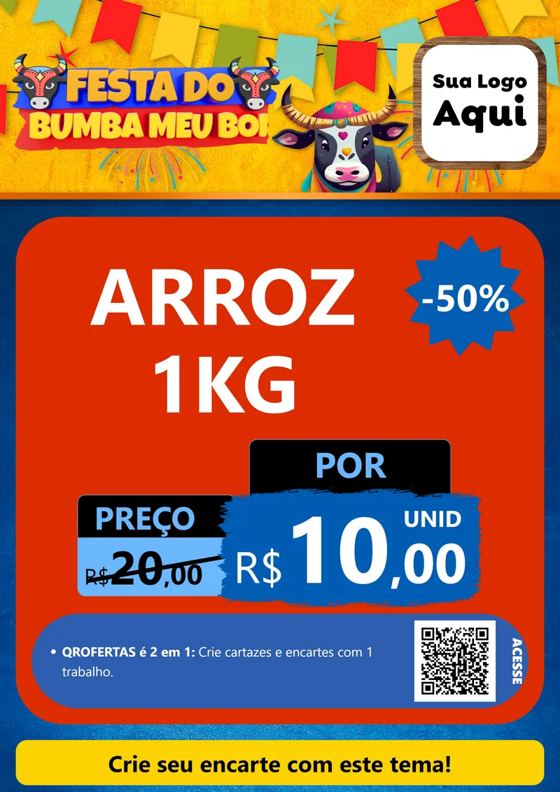 Modelo de Cartaz para Cartaz A4 Vertical com o tema Festa do Bumba Meu Boi para Supermercado
