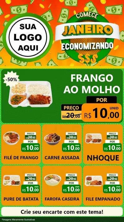 Modelo de Rede Social para Stories com o tema Comece Janeiro Economizando para Restaurante