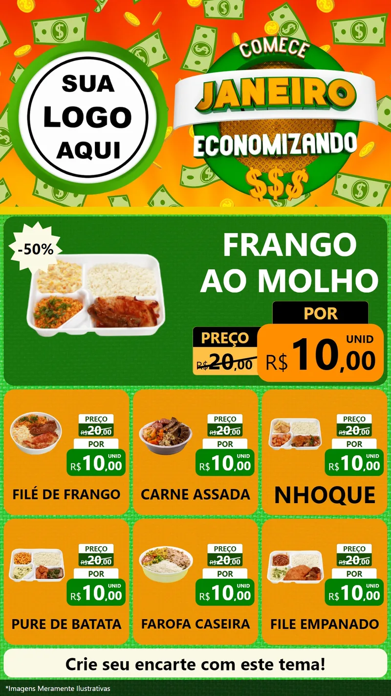 Modelo de Rede Social para Stories com o tema Comece Janeiro Economizando para Restaurante