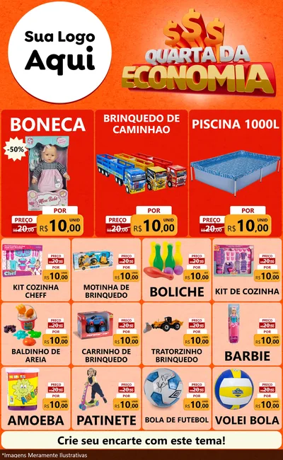 Modelo de Encarte para Encarte Grande com o tema Quarta da Economia para Brinquedos