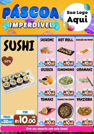 Modelo de Encarte para Encarte A4 Vertical com o tema Páscoa Imperdível para Comida japonesa