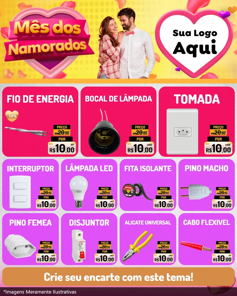 Modelo de Rede Social para Feed Instagram com o tema Mês dos Namorados para Materiais Elétricos