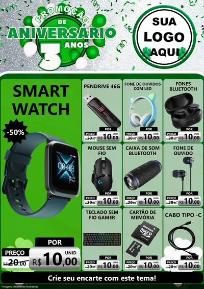 Modelo de Encarte para Encarte A4 Vertical com o tema Promoção de Aniversário - 3 Anos para Informática
