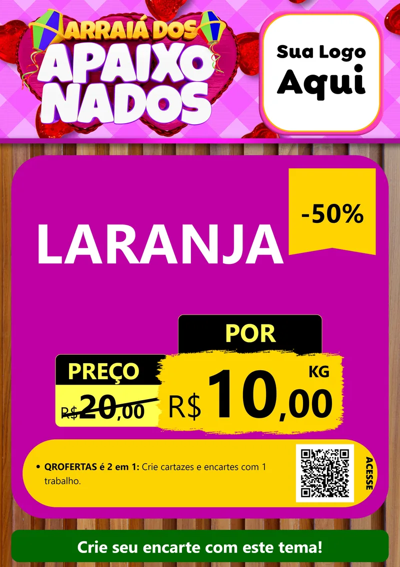 Modelo de Cartaz para Cartaz A4 Vertical com o tema Arraiá dos Apaixonados para Hortifrúti