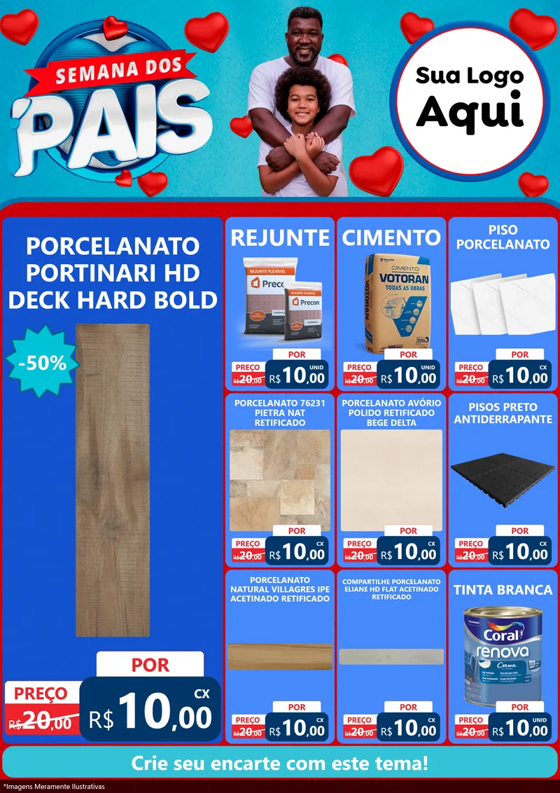 Modelo de Encarte para Encarte A4 Vertical com o tema Semana Dos Pais para Pisos e revestimentos