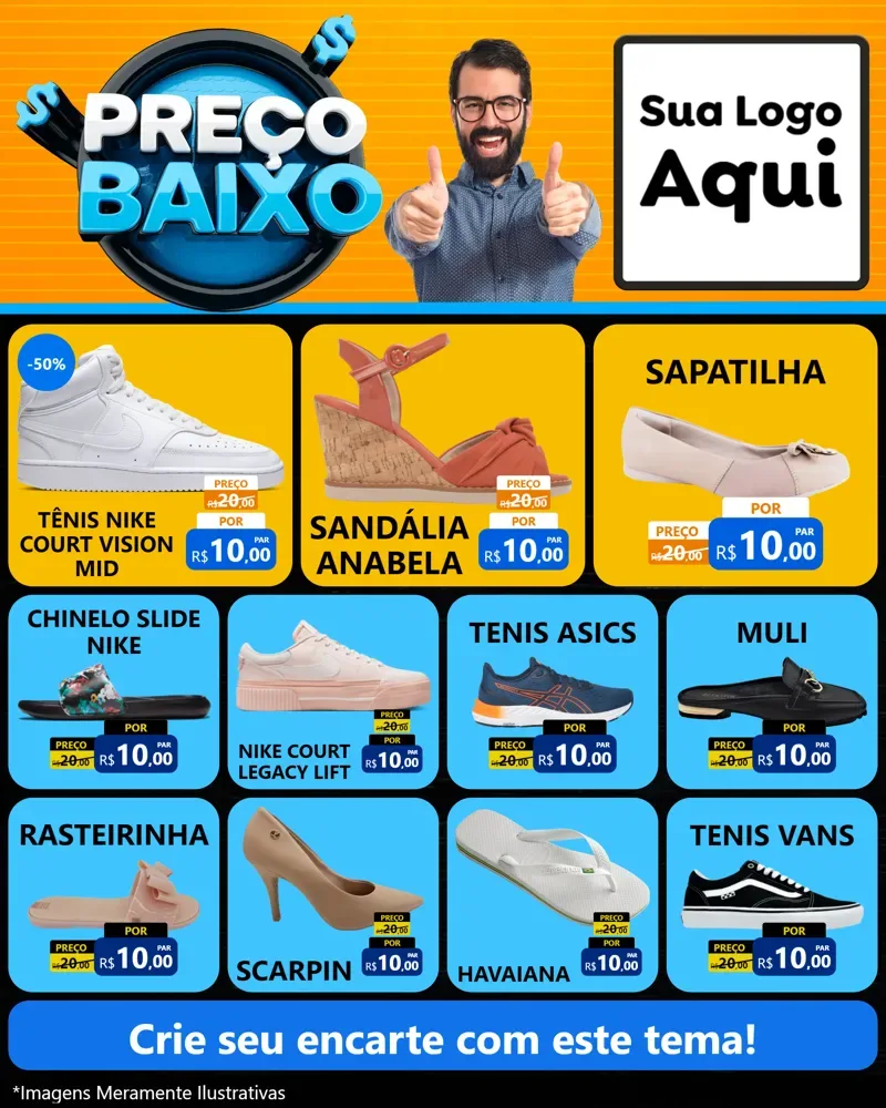 Modelo de Rede Social para Feed Instagram com o tema Preço Baixo para Calçados