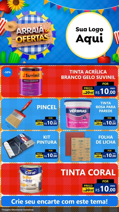 Modelo de TV para TV Vertical com o tema Arraiá de Ofertas para Tintas e Ferramentas