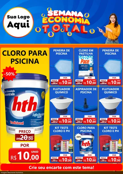 Modelo de Encarte para Encarte A4 Vertical com o tema Semana Economia Total para Produtos para Piscina
