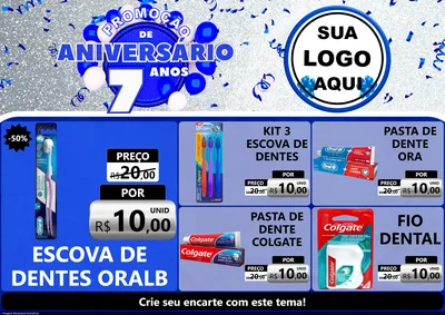Modelo de Encarte para Encarte A4 Horizontal com o tema Promoção de Aniversário - 7 Anos para Higiene Pessoal