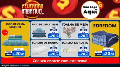 Modelo de TV para TV Horizontal com o tema Fevereiro Imbatível para Cama, Mesa e Banho