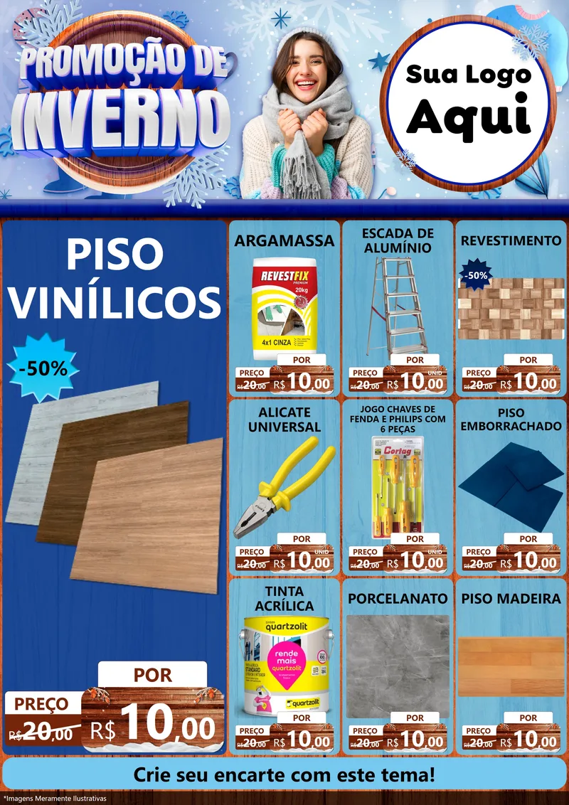 Modelo de Encarte para Encarte A4 Vertical com o tema Promoção de Inverno para Material para Construção