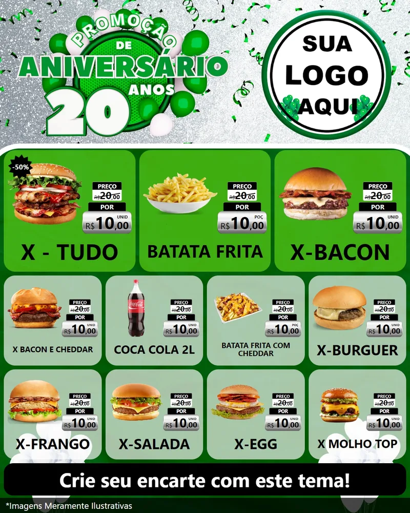 Modelo de Rede Social para Feed Instagram com o tema Promoção de Aniversário - 20 Anos para Hamburgueria