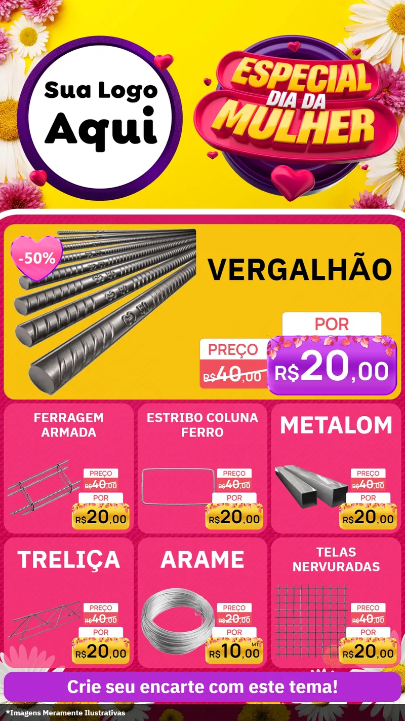 Modelo de Rede Social para Stories com o tema Especial Dia da Mulher para Ferragens