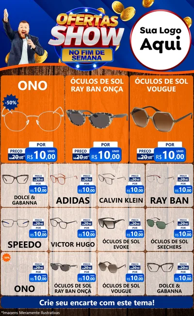 Modelo de Encarte para Encarte Grande com o tema Ofertas Show No Fim De Semana para Óticas
