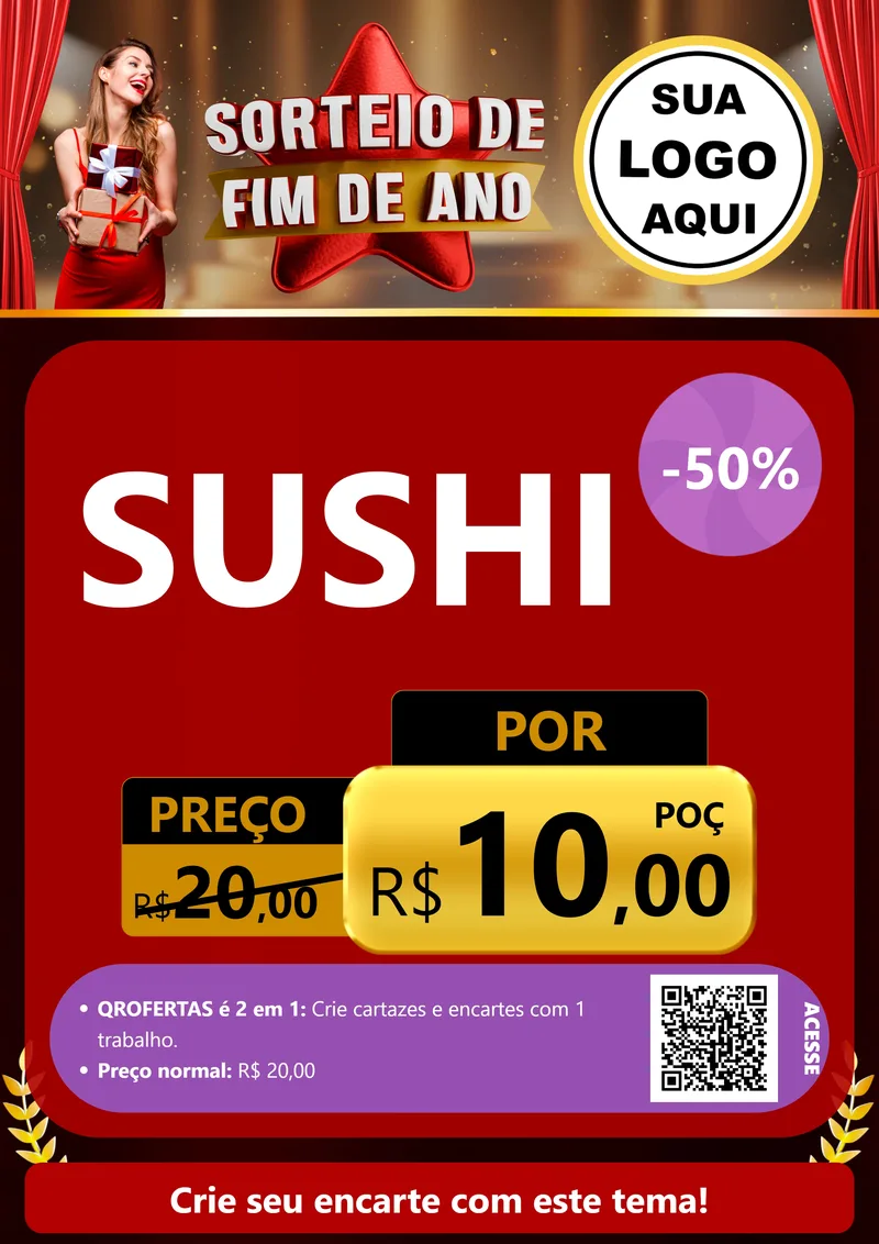 Modelo de Cartaz para Cartaz A4 Vertical com o tema Sorteio de Fim de Ano para Comida japonesa
